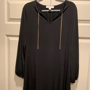 Michael Kors Black Dress long sleeve knee length with gold chain detail Medium
